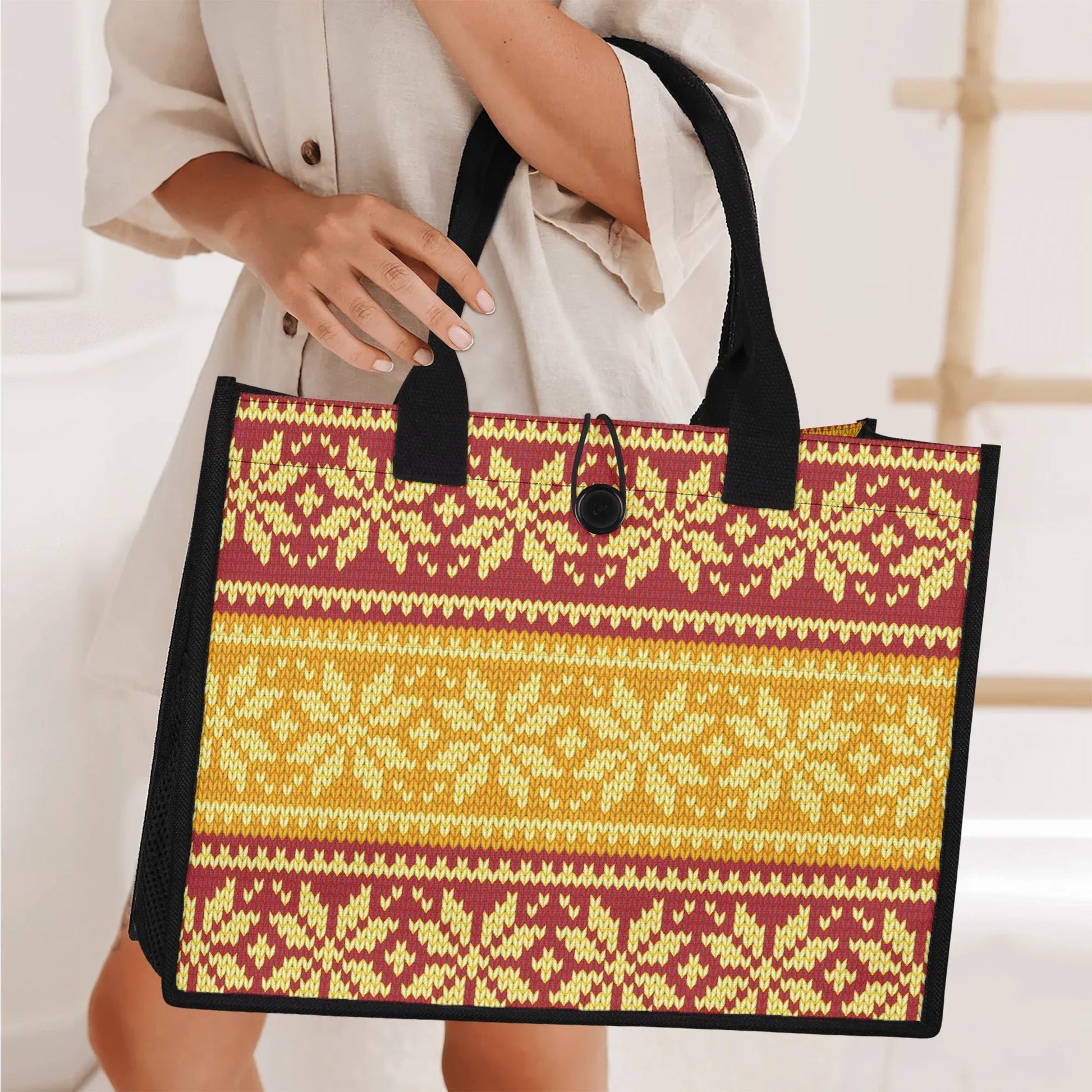 gelb-braun-gestricktes-schneemuster-premium-canvas-shopper-tasche-tragetasche-jlr-design-6 - JLR Design