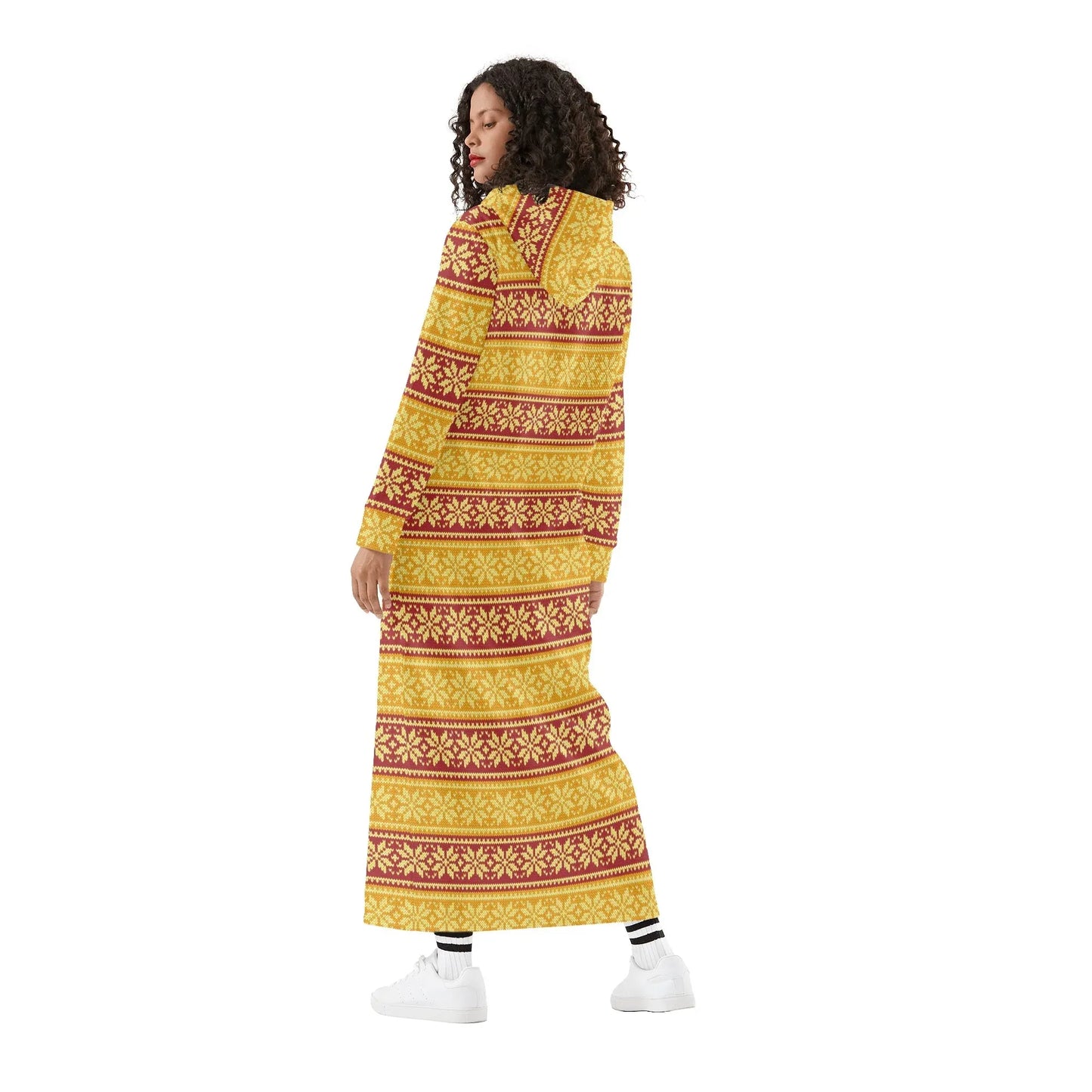 gelbe-schneeflocke-damen-maxi-hoodiekleid-knochellanges-kapuzenkleid-aus-weich-angerautem-fleece-hoodiekleid-jlr-design-2 - JLR Design