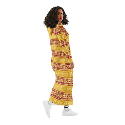 gelbe-schneeflocke-damen-maxi-hoodiekleid-knochellanges-kapuzenkleid-aus-weich-angerautem-fleece-hoodiekleid-jlr-design-3 - JLR Design