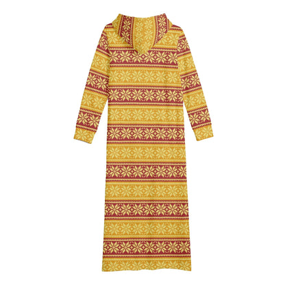 gelbe-schneeflocke-damen-maxi-hoodiekleid-knochellanges-kapuzenkleid-aus-weich-angerautem-fleece-hoodiekleid-jlr-design-5 - JLR Design