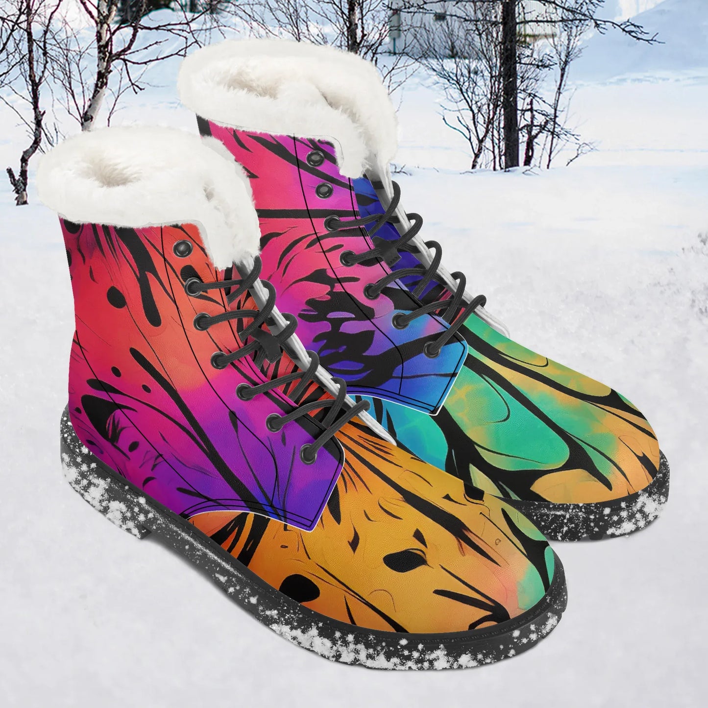 gothic-tie-dye-v2-faux-fur-leder-boots-boots-jlr-design-1 - JLR Design