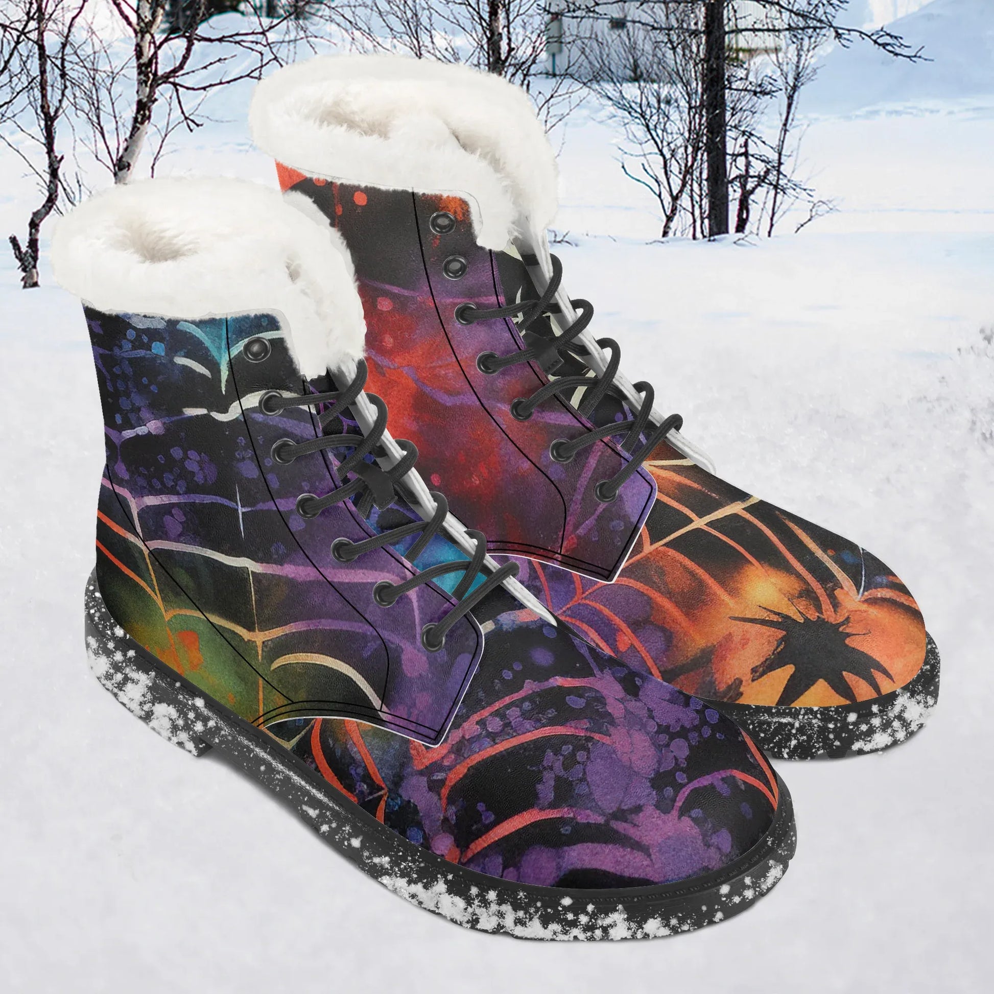 gothic-tie-dye-v4-faux-fur-leder-boots-boots-jlr-design-1 - JLR Design