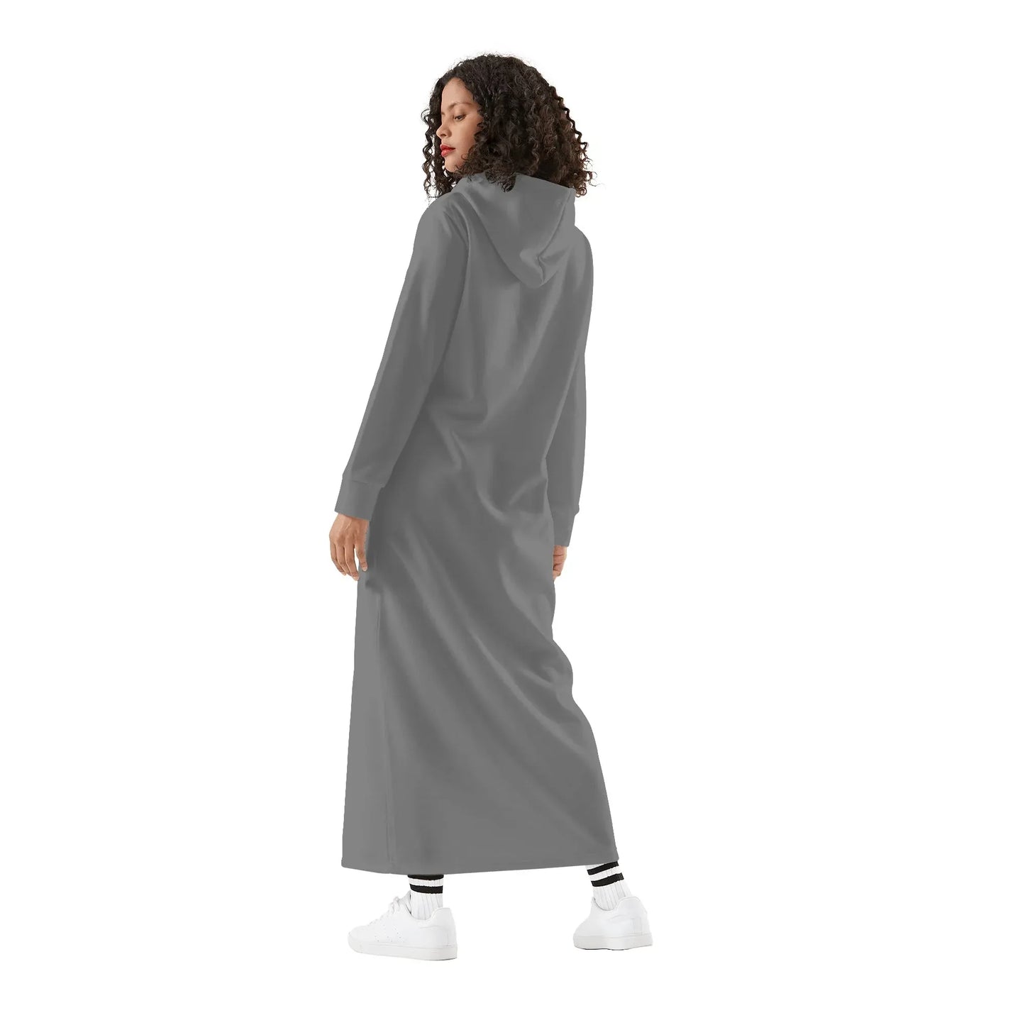 graues-damen-maxi-hoodiekleid-knochellanges-kapuzenkleid-aus-weich-angerautem-fleece-hoodiekleid-jlr-design-2 - JLR Design