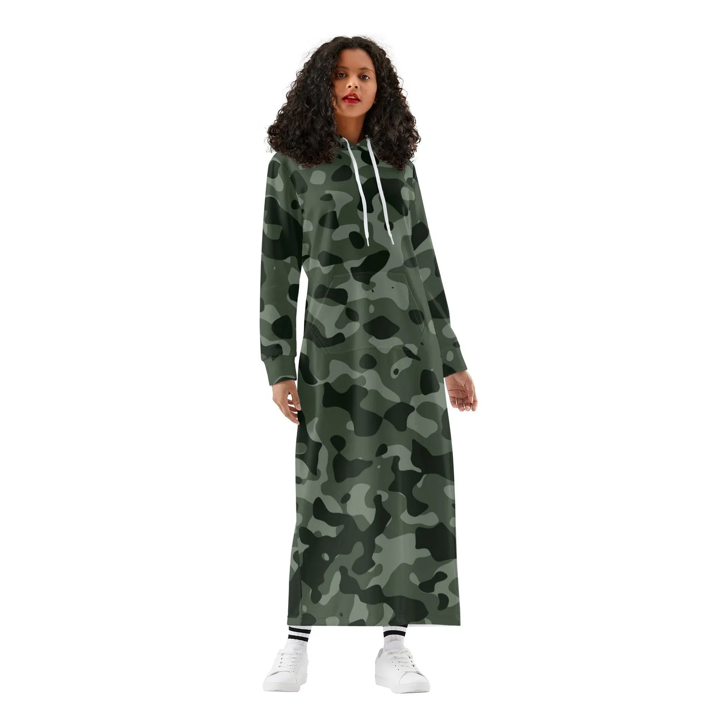 green-camouflage-damen-maxi-hoodiekleid-knochellanges-kapuzenkleid-aus-weich-angerautem-fleece-hoodiekleid-jlr-design-1 - JLR Design