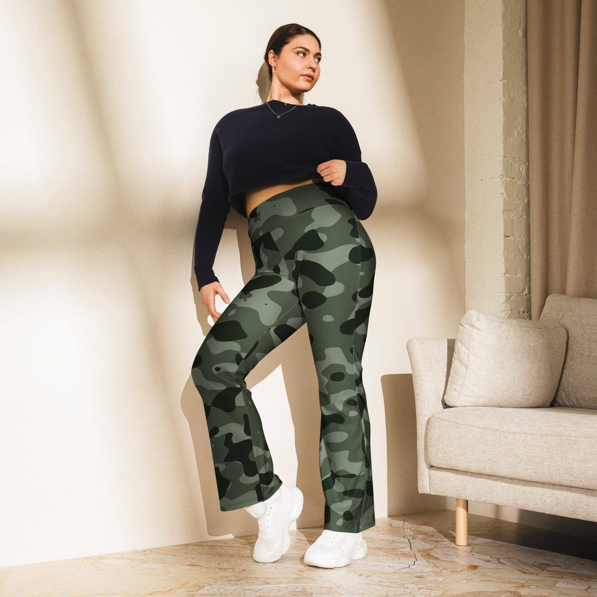 green-camouflage-high-waist-flare-leggings-flare-leggings-jlr-design-4 - JLR Design