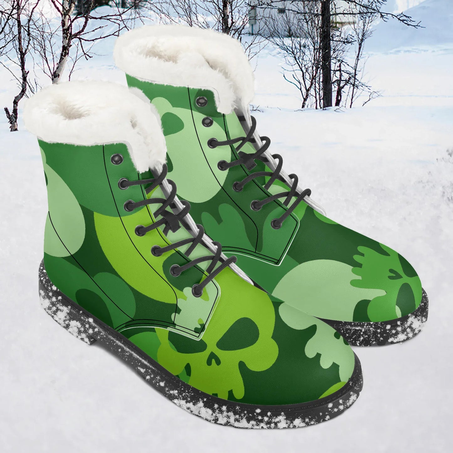 green-skull-faux-fur-leder-boots-boots-jlr-design-1 - JLR Design