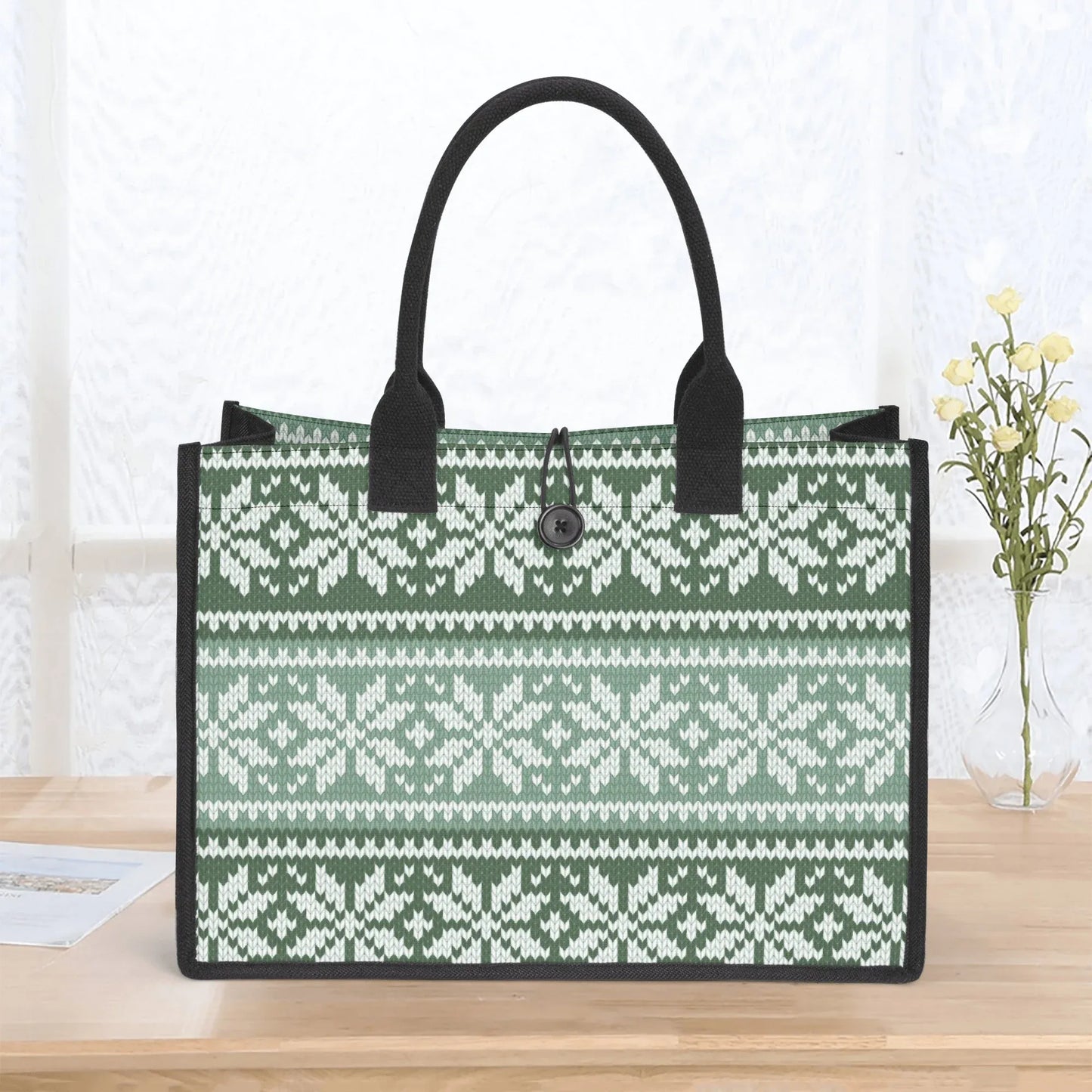 grun-gestricktes-schneemuster-canvas-shopper-tasche-einkaufstasche-jlr-design-4 - JLR Design