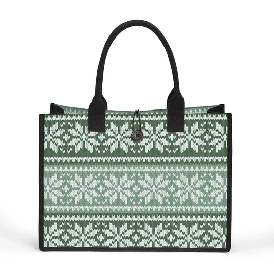 grun-gestricktes-schneemuster-premium-canvas-shopper-tasche-tragetasche-jlr-design-1 - JLR Design