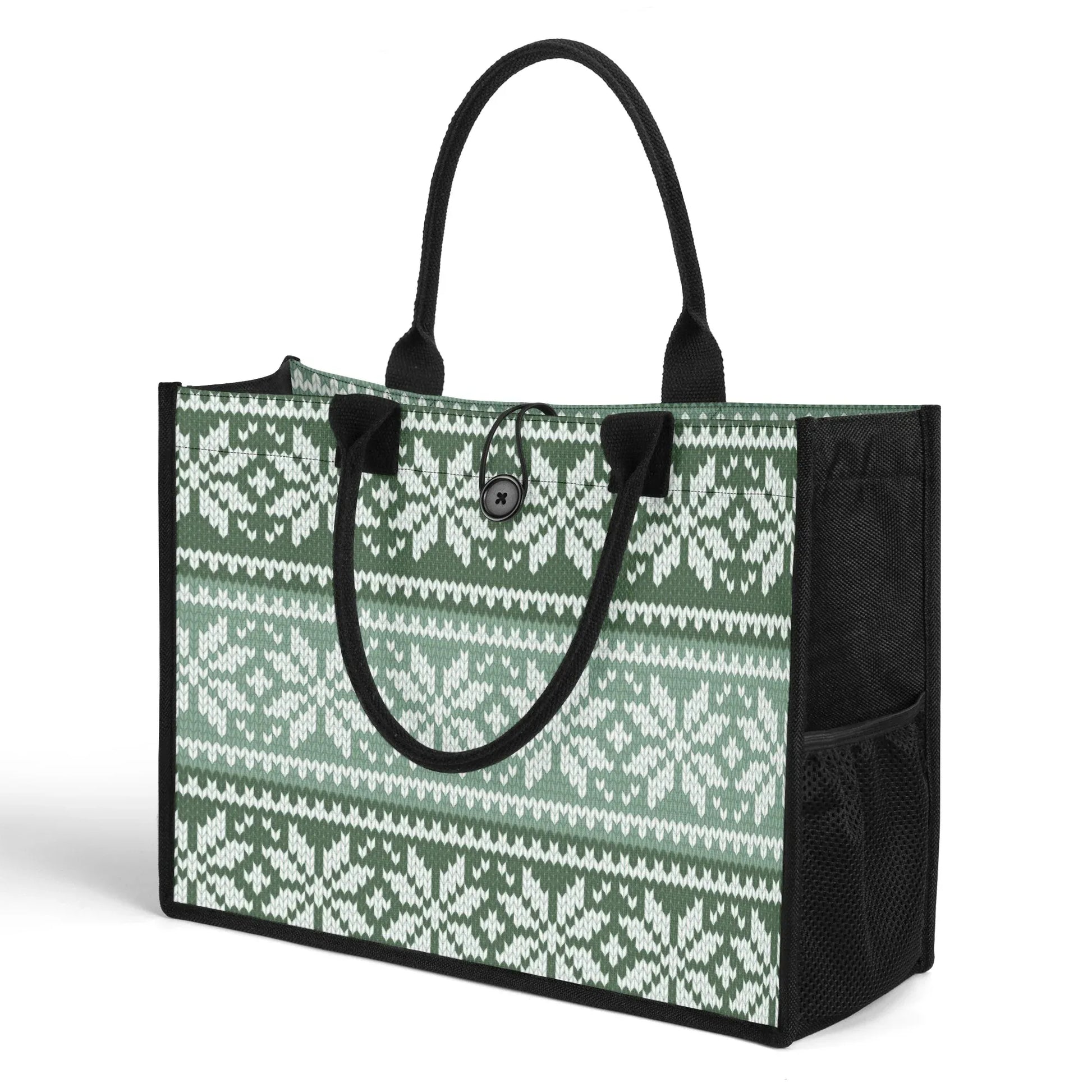 grun-gestricktes-schneemuster-premium-canvas-shopper-tasche-tragetasche-jlr-design-3 - JLR Design
