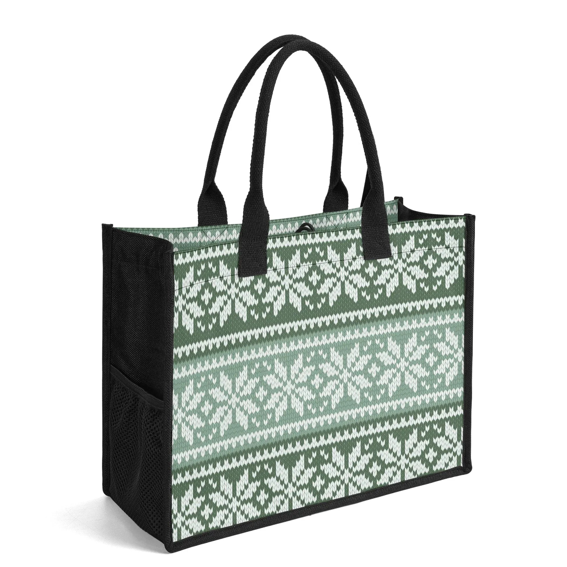 grun-gestricktes-schneemuster-premium-canvas-shopper-tasche-tragetasche-jlr-design-4 - JLR Design