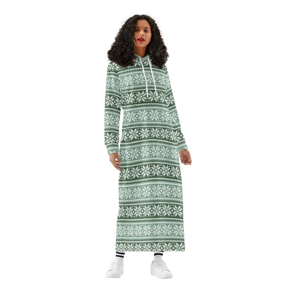 grune-schneeflocken-damen-maxi-hoodiekleid-knochellanges-kapuzenkleid-aus-weich-angerautem-fleece-hoodiekleid-jlr-design-1 - JLR Design