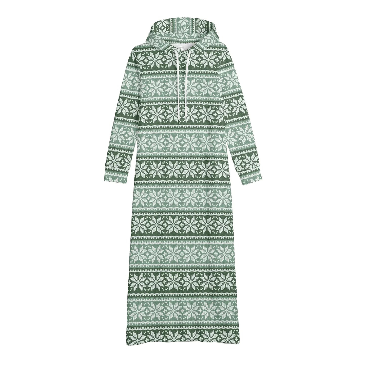 grune-schneeflocken-damen-maxi-hoodiekleid-knochellanges-kapuzenkleid-aus-weich-angerautem-fleece-hoodiekleid-jlr-design-4 - JLR Design