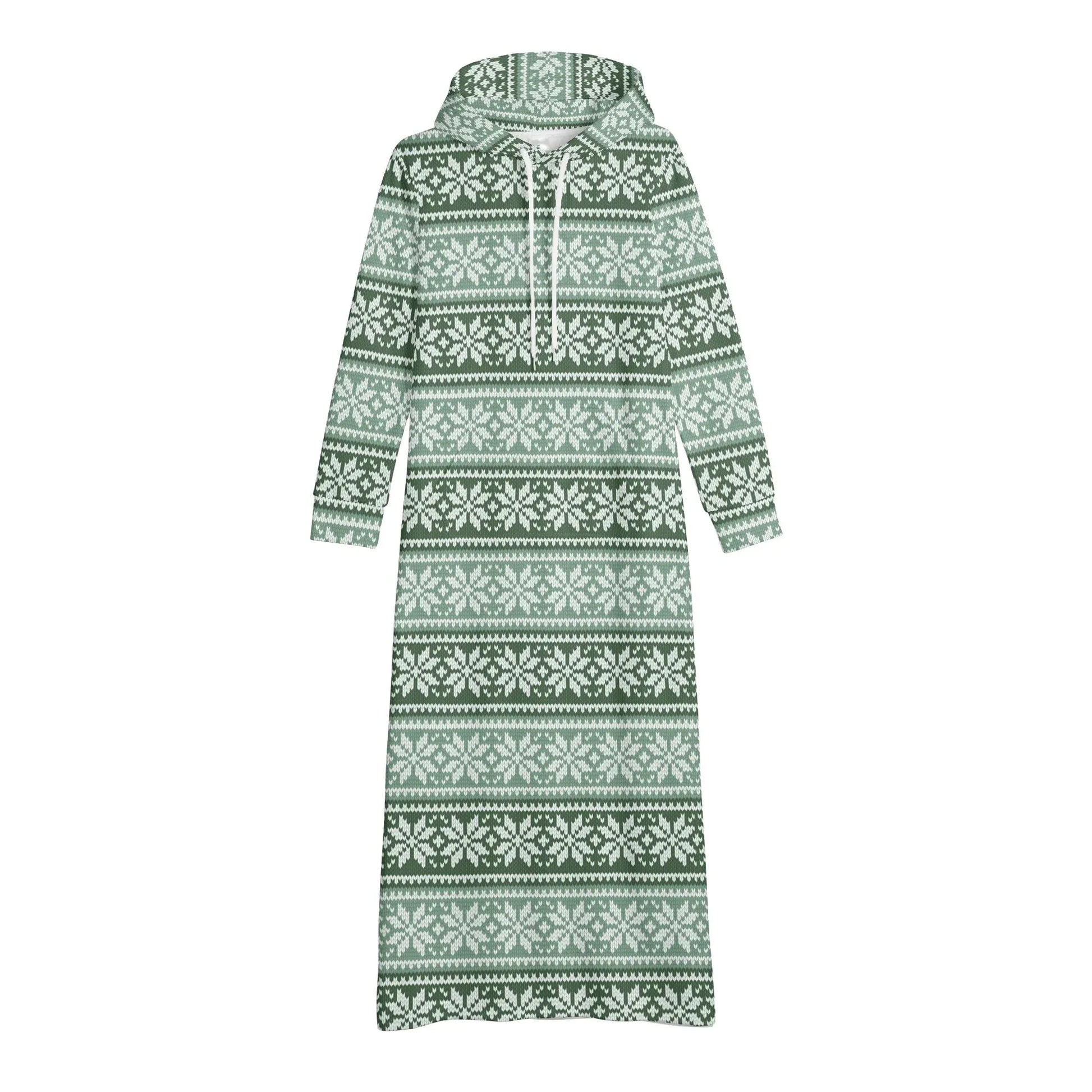 grune-schneeflocken-damen-maxi-hoodiekleid-knochellanges-kapuzenkleid-aus-weich-angerautem-fleece-hoodiekleid-jlr-design-4 - JLR Design