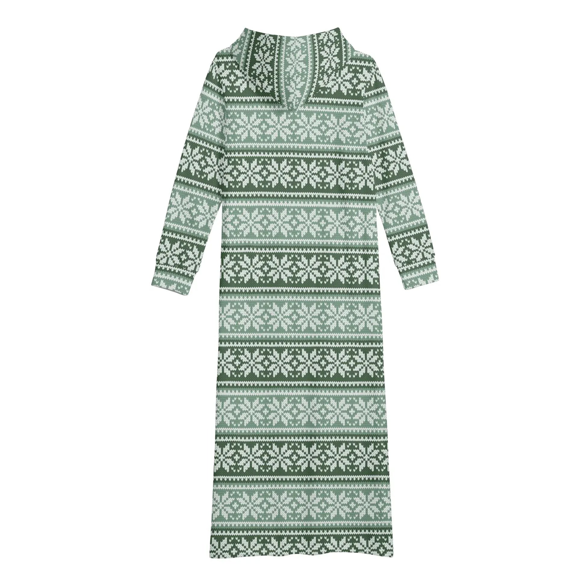 grune-schneeflocken-damen-maxi-hoodiekleid-knochellanges-kapuzenkleid-aus-weich-angerautem-fleece-hoodiekleid-jlr-design-5 - JLR Design