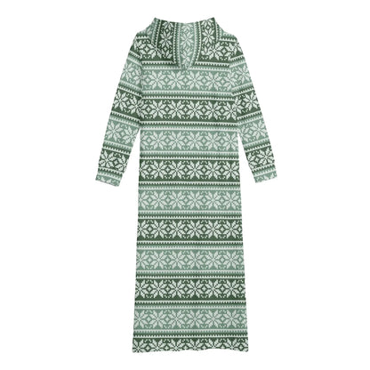 grune-schneeflocken-damen-maxi-hoodiekleid-knochellanges-kapuzenkleid-aus-weich-angerautem-fleece-hoodiekleid-jlr-design-5 - JLR Design