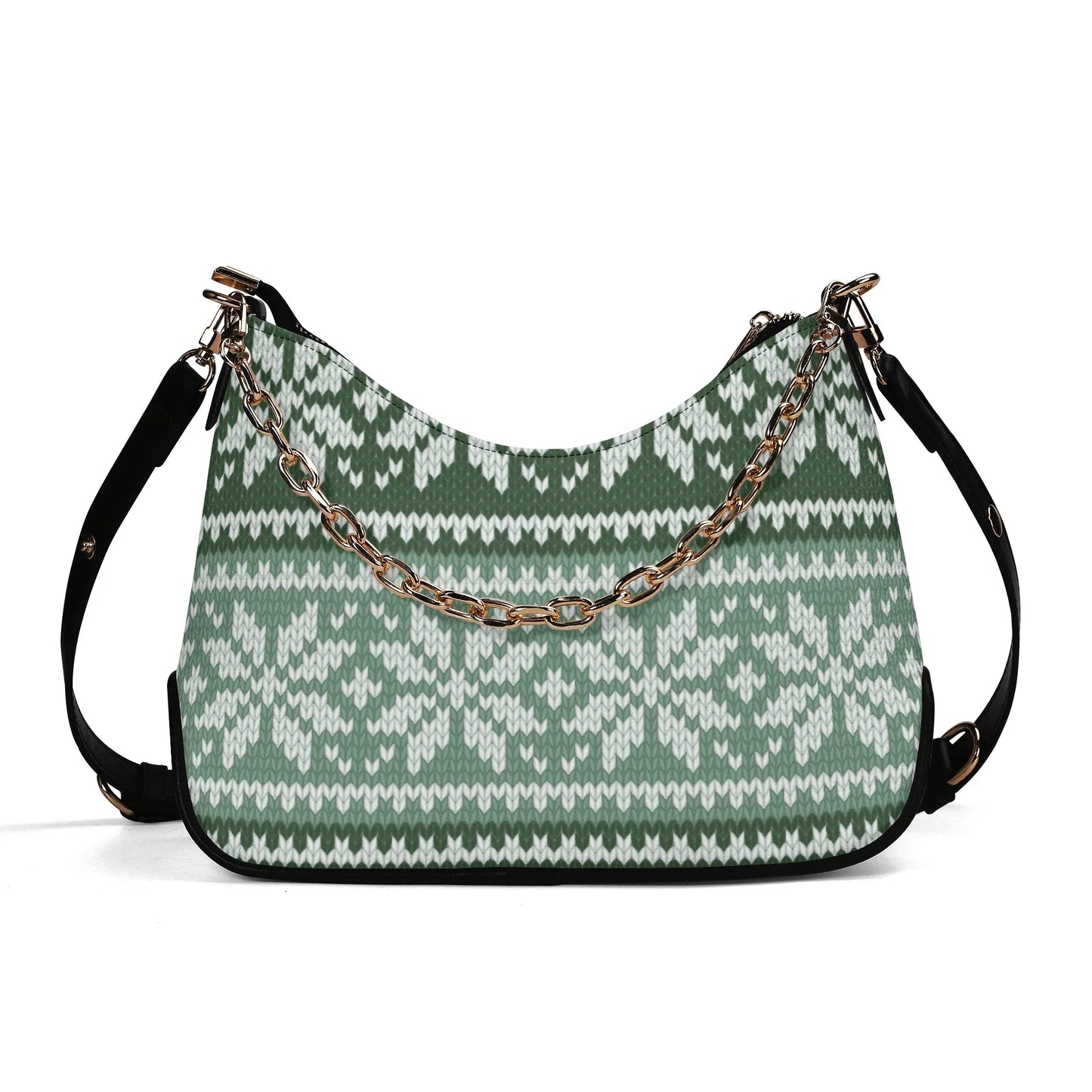 grunes-strickmuster-mit-schneeflocken-elegante-umhangetasche-mit-kette-umhangetasche-jlr-design-1 - JLR Design