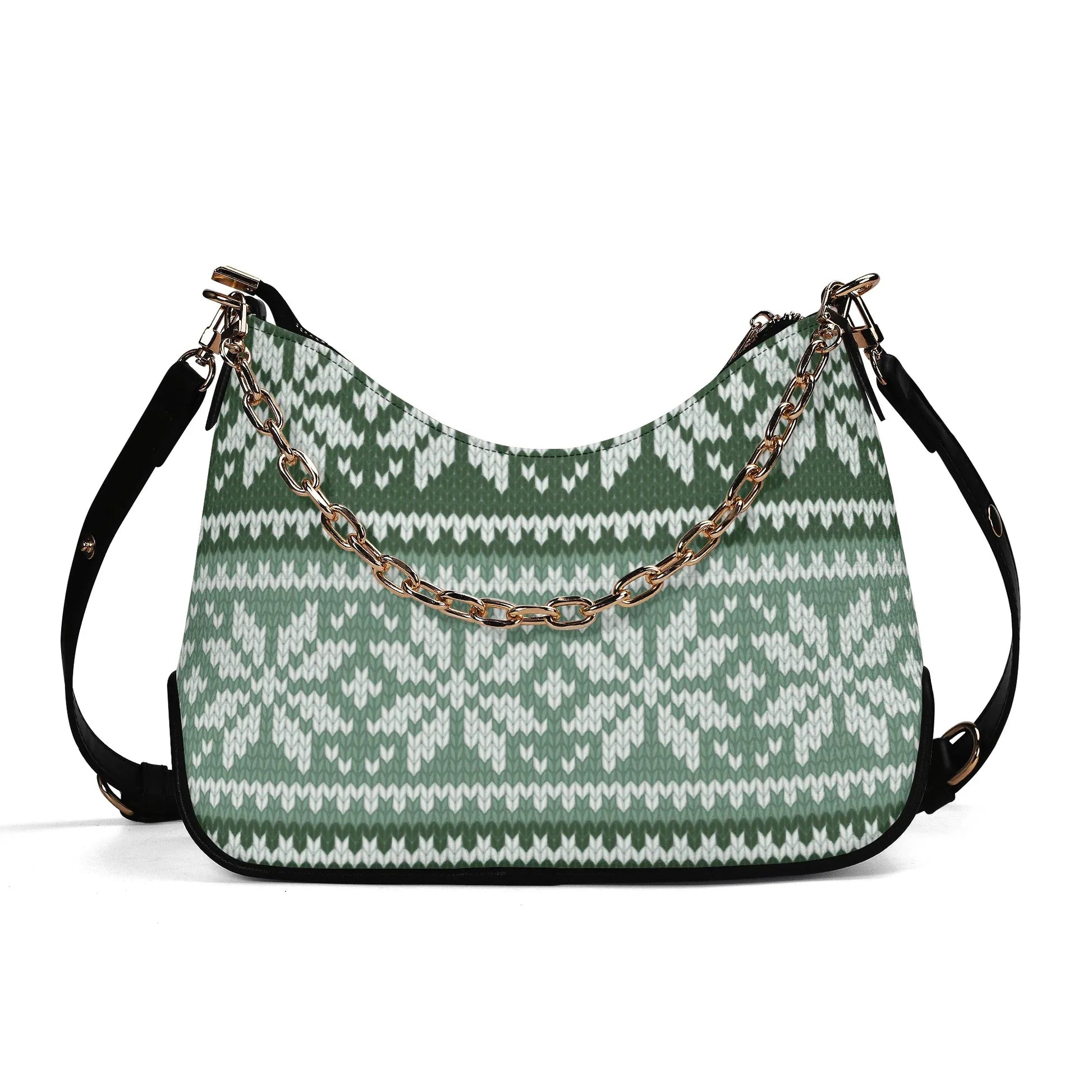 grunes-strickmuster-mit-schneeflocken-elegante-umhangetasche-mit-kette-umhangetasche-jlr-design-1 - JLR Design