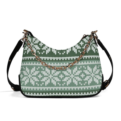 grunes-strickmuster-mit-schneeflocken-elegante-umhangetasche-mit-kette-umhangetasche-jlr-design-1 - JLR Design