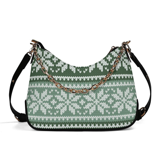grunes-strickmuster-mit-schneeflocken-elegante-umhangetasche-mit-kette-umhangetasche-jlr-design-1 - JLR Design