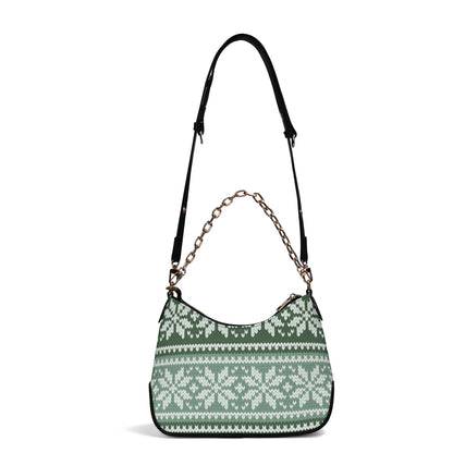 grunes-strickmuster-mit-schneeflocken-elegante-umhangetasche-mit-kette-umhangetasche-jlr-design-5 - JLR Design