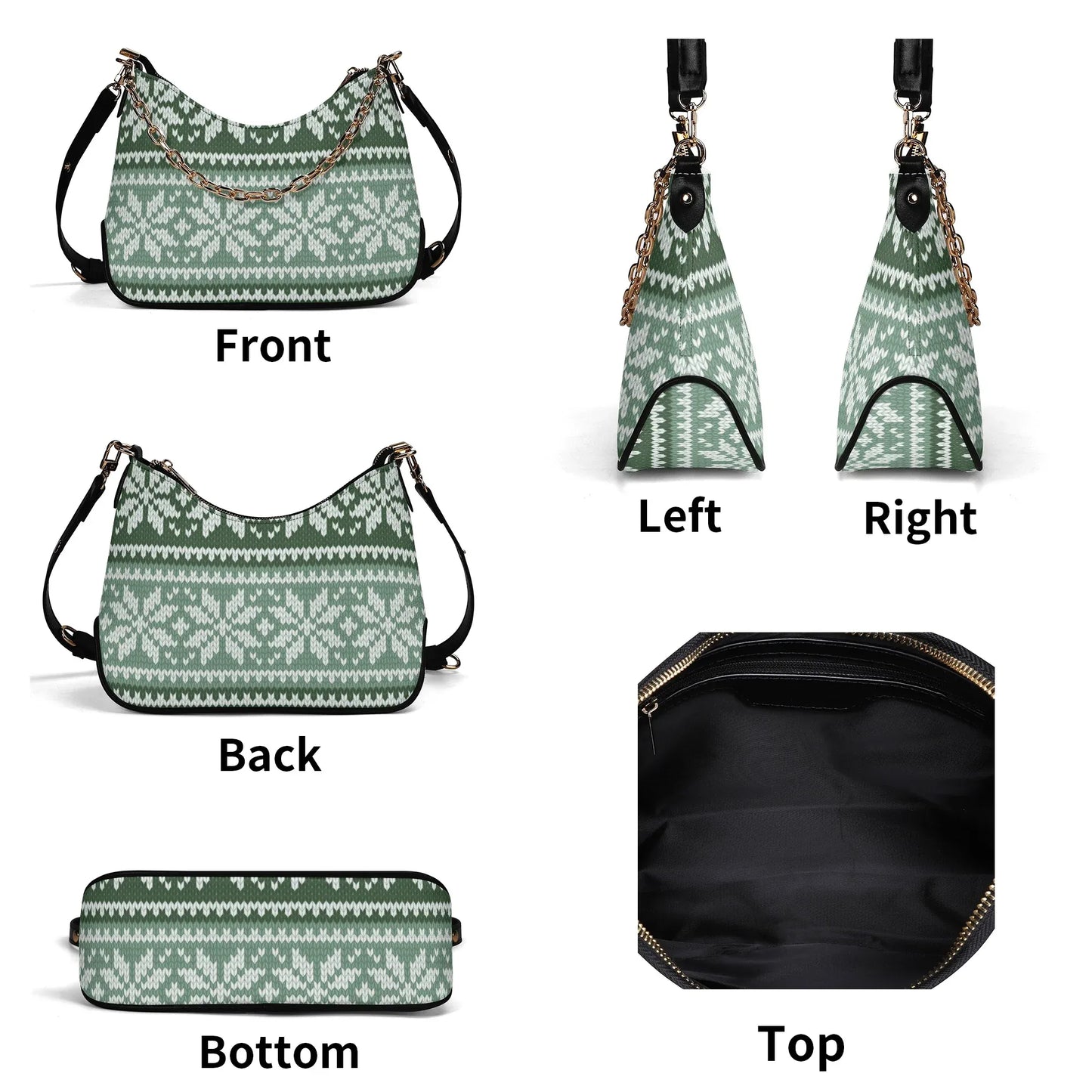grunes-strickmuster-mit-schneeflocken-elegante-umhangetasche-mit-kette-umhangetasche-jlr-design-6 - JLR Design