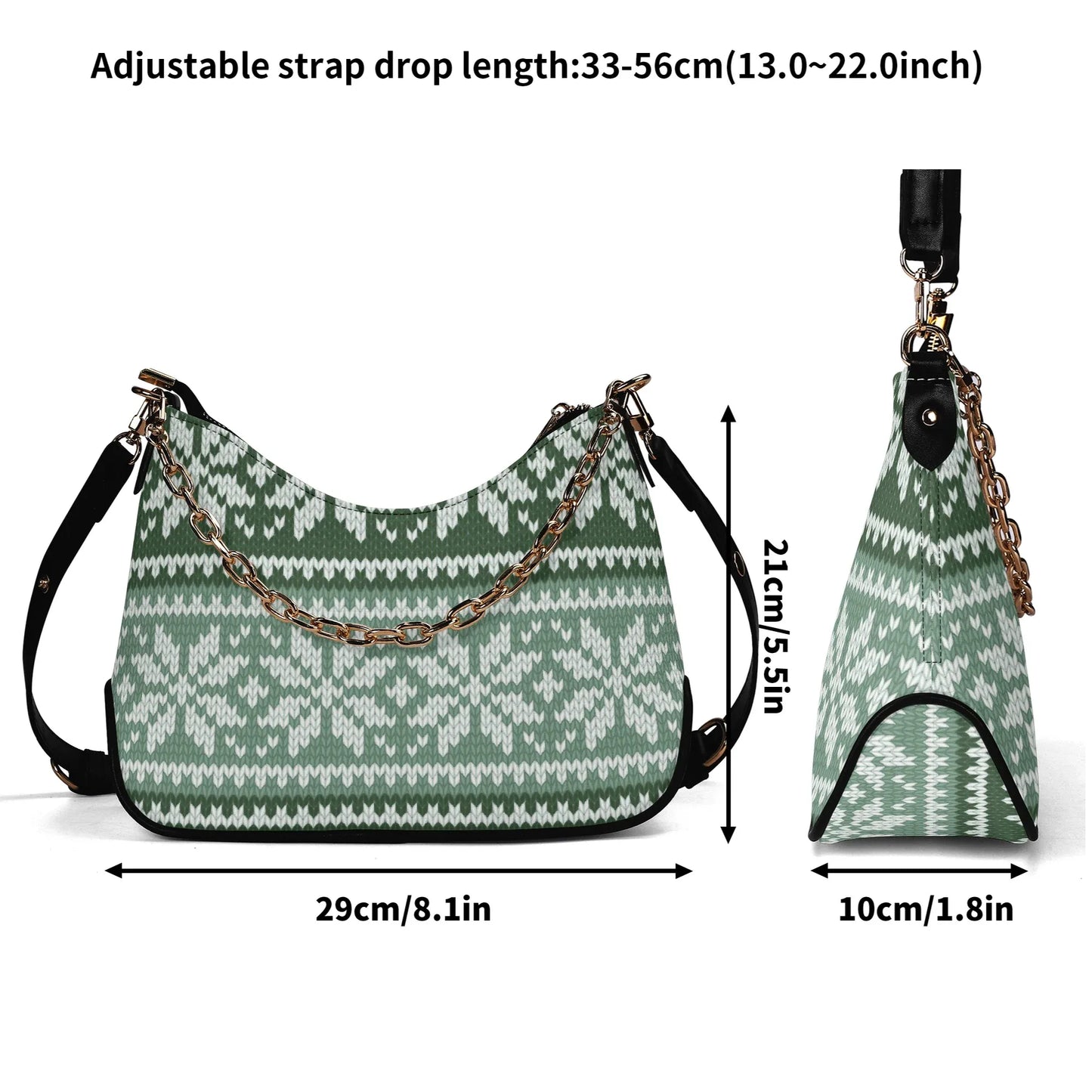grunes-strickmuster-mit-schneeflocken-elegante-umhangetasche-mit-kette-umhangetasche-jlr-design-7 - JLR Design