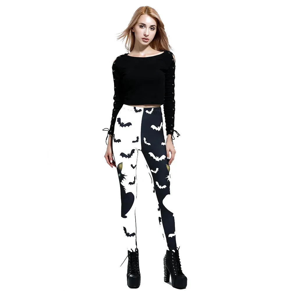 halloween-black-and-white-cat-damen-leggings-leggings-jlr-design-1 - JLR Design