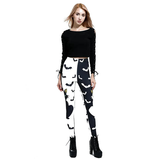 halloween-black-and-white-cat-damen-leggings-leggings-jlr-design-1 - JLR Design