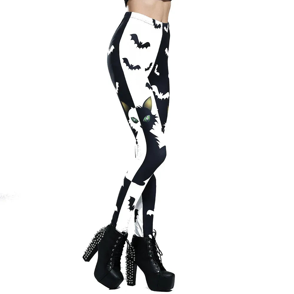 halloween-black-and-white-cat-damen-leggings-leggings-jlr-design-2 - JLR Design