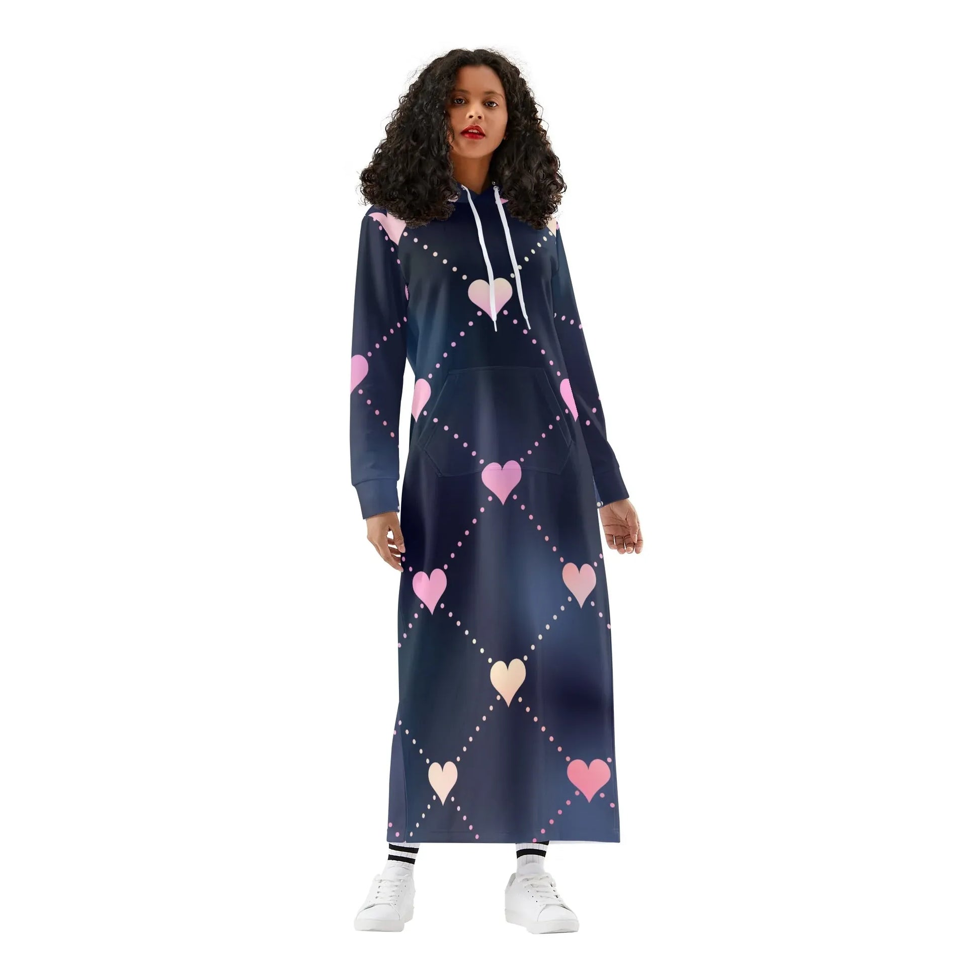 hearts-damen-maxi-hoodiekleid-knochellanges-kapuzenkleid-aus-weich-angerautem-fleece-hoodiekleid-jlr-design-1 - JLR Design