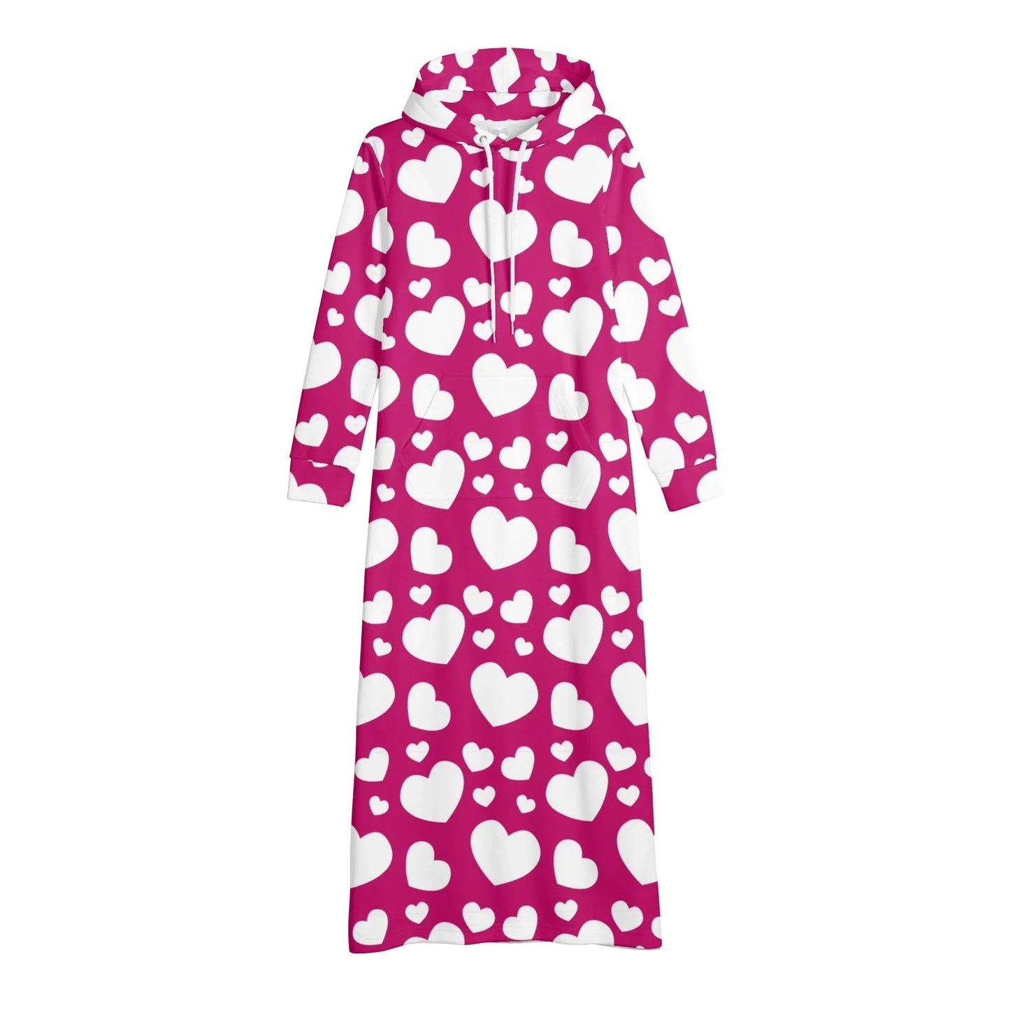 herzchen-damen-maxi-hoodiekleid-knochellanges-kapuzenkleid-aus-weich-angerautem-fleece-hoodiekleid-jlr-design-4 - JLR Design