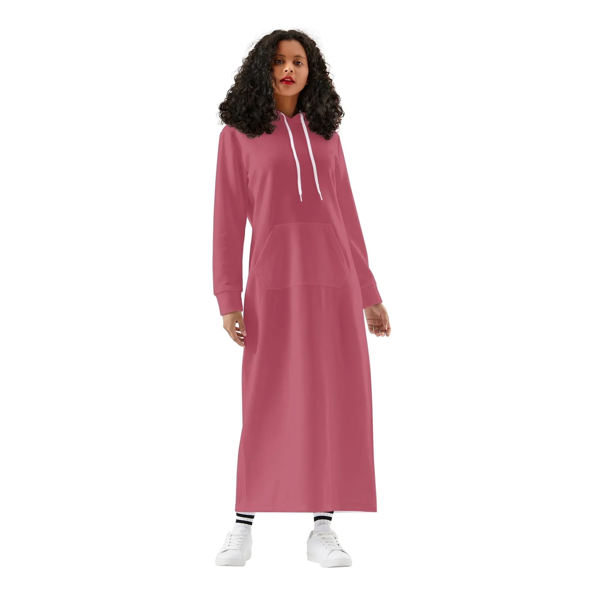 hippie-pinkes-damen-maxi-hoodiekleid-knochellanges-kapuzenkleid-aus-weich-angerautem-fleece-hoodiekleid-jlr-design-1 - JLR Design