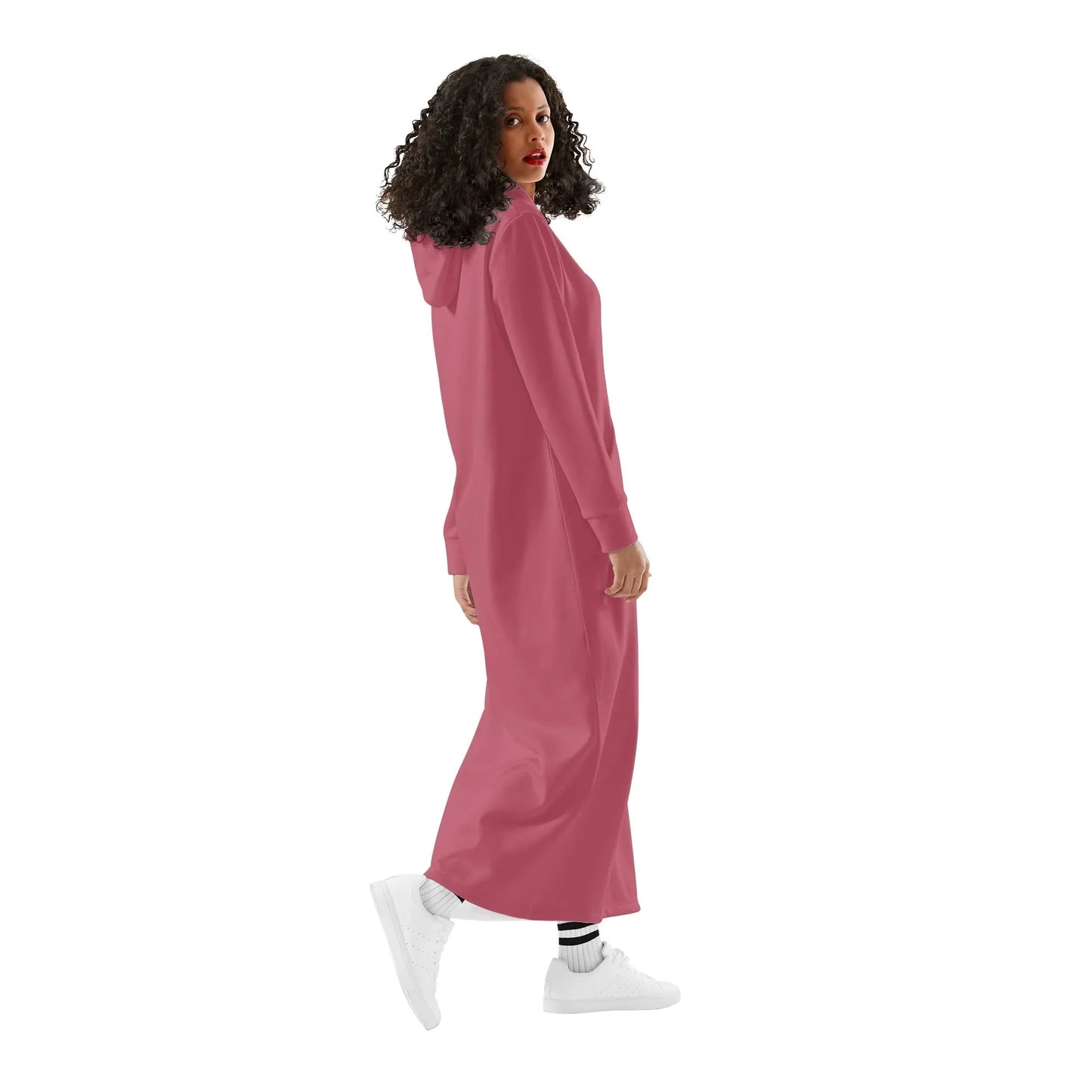 hippie-pinkes-damen-maxi-hoodiekleid-knochellanges-kapuzenkleid-aus-weich-angerautem-fleece-hoodiekleid-jlr-design-3 - JLR Design