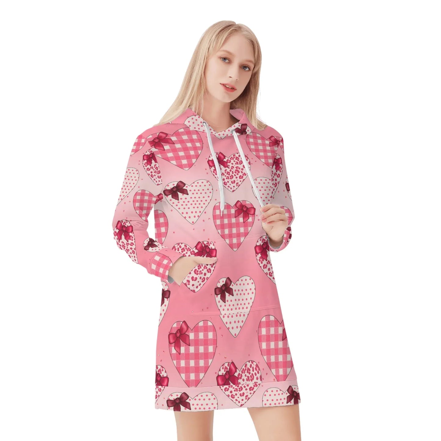 karierte-herzen-damen-hoodiekleid-warmes-velvet-kapuzenkleid-aus-weichem-samt-fleece-hoodiekleid-jlr-design-1 - JLR Design