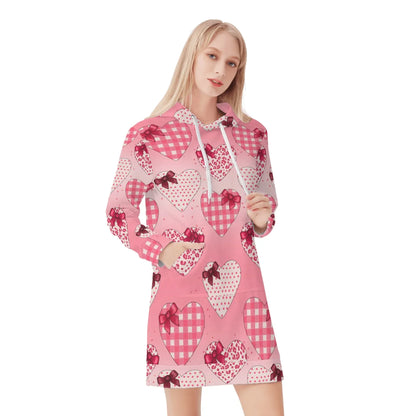 karierte-herzen-damen-hoodiekleid-warmes-velvet-kapuzenkleid-aus-weichem-samt-fleece-hoodiekleid-jlr-design-1 - JLR Design