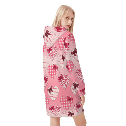 karierte-herzen-damen-hoodiekleid-warmes-velvet-kapuzenkleid-aus-weichem-samt-fleece-hoodiekleid-jlr-design-2 - JLR Design