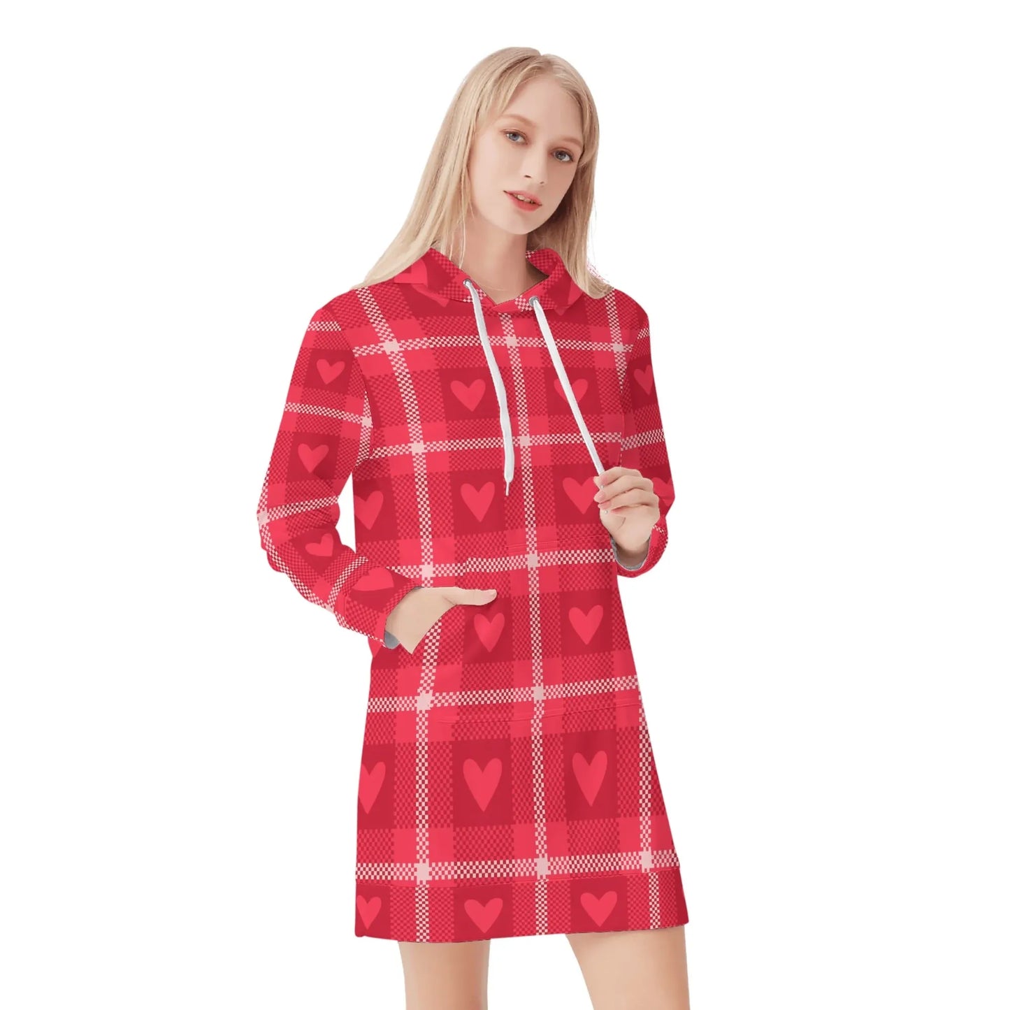 karo-hearts-damen-hoodiekleid-warmes-velvet-kapuzenkleid-aus-weichem-samt-fleece-hoodiekleid-jlr-design-1 - JLR Design