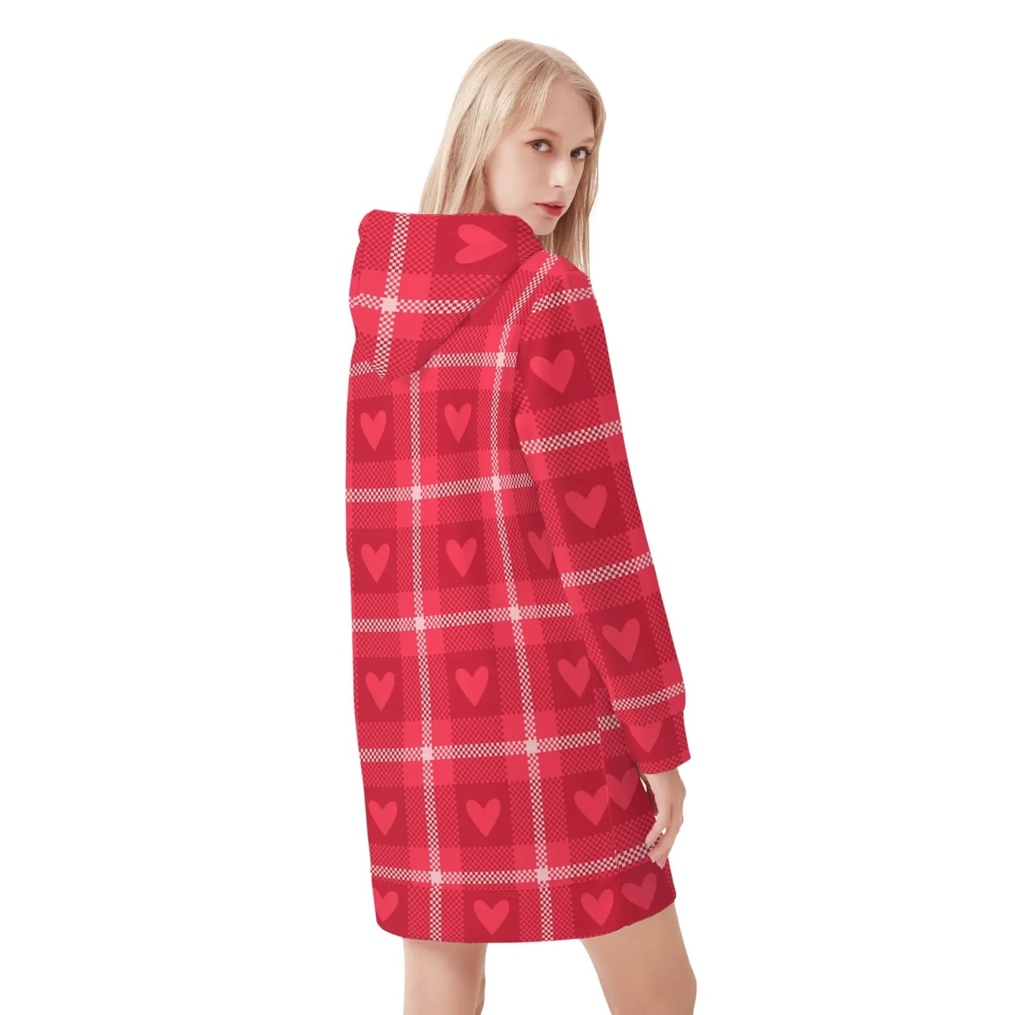 karo-hearts-damen-hoodiekleid-warmes-velvet-kapuzenkleid-aus-weichem-samt-fleece-hoodiekleid-jlr-design-2 - JLR Design