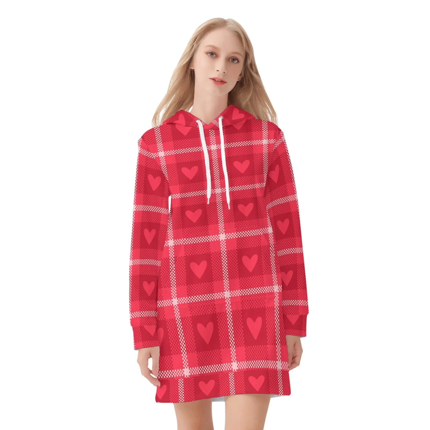 karo-hearts-damen-hoodiekleid-warmes-velvet-kapuzenkleid-aus-weichem-samt-fleece-hoodiekleid-jlr-design-3 - JLR Design