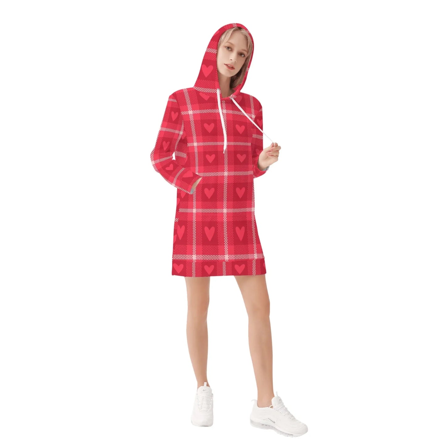 karo-hearts-damen-hoodiekleid-warmes-velvet-kapuzenkleid-aus-weichem-samt-fleece-hoodiekleid-jlr-design-4 - JLR Design