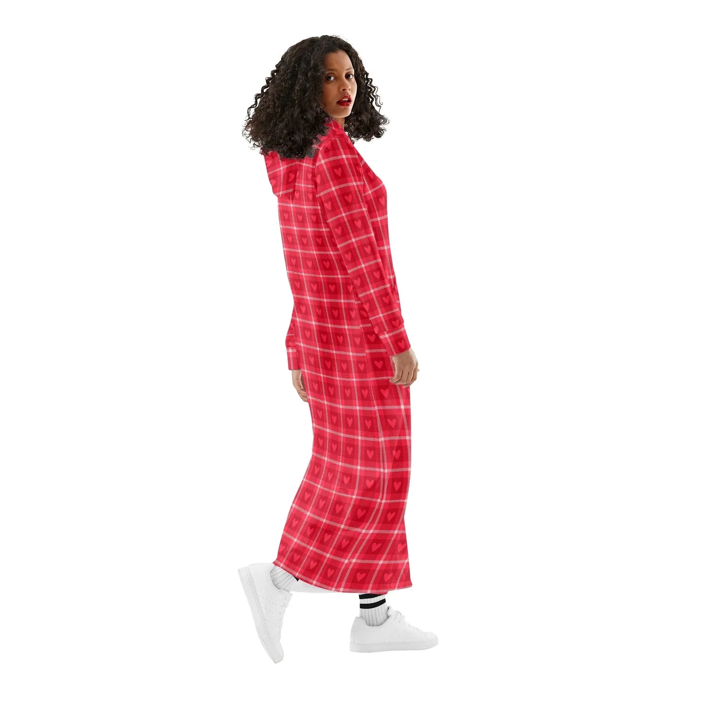karo-herzchen-bequemes-leichtes-hoodie-kleid-hoodiekleid-jlr-design-37765 - JLR Design