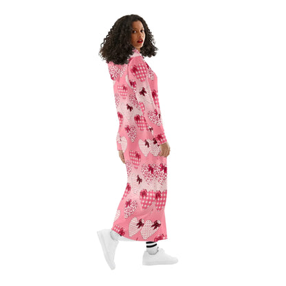 karo-herzchen-damen-maxi-hoodiekleid-knochellanges-kapuzenkleid-aus-weich-angerautem-fleece-hoodiekleid-jlr-design-3 - JLR Design