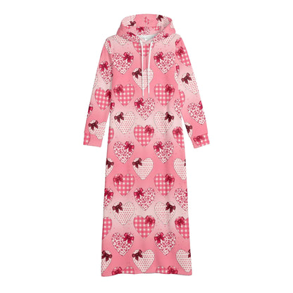 karo-herzchen-damen-maxi-hoodiekleid-knochellanges-kapuzenkleid-aus-weich-angerautem-fleece-hoodiekleid-jlr-design-4 - JLR Design