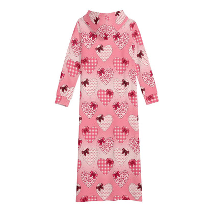 karo-herzchen-damen-maxi-hoodiekleid-knochellanges-kapuzenkleid-aus-weich-angerautem-fleece-hoodiekleid-jlr-design-5 - JLR Design