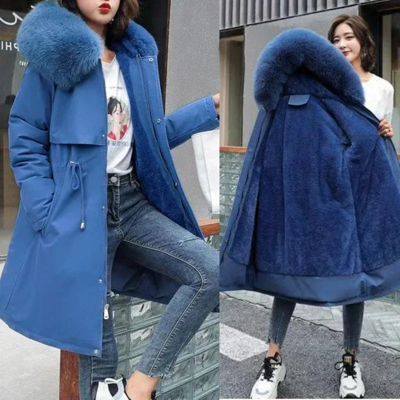 knielanger-damen-wintermantel-slim-fit-glanzender-mantel-im-korean-style-mit-baumwollfullung-jacke-jlr-design-1 - JLR Design
