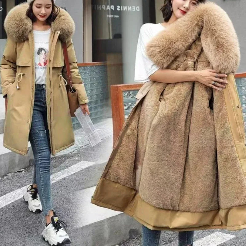 knielanger-damen-wintermantel-slim-fit-glanzender-mantel-im-korean-style-mit-baumwollfullung-jacke-jlr-design-2 - JLR Design