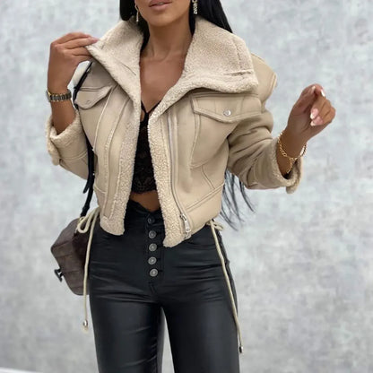 kurze-bikerjacke-in-lammfell-optik-stylische-faux-leather-jacke-fur-damen-jacke-jlr-design-20 - JLR Design