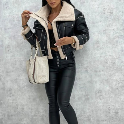 kurze-bikerjacke-in-lammfell-optik-stylische-faux-leather-jacke-fur-damen-jacke-jlr-design-9 - JLR Design