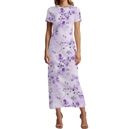 lilac-flowers-v1-short-sleeve-long-dress-long-dress-jlr-design-1 - JLR Design