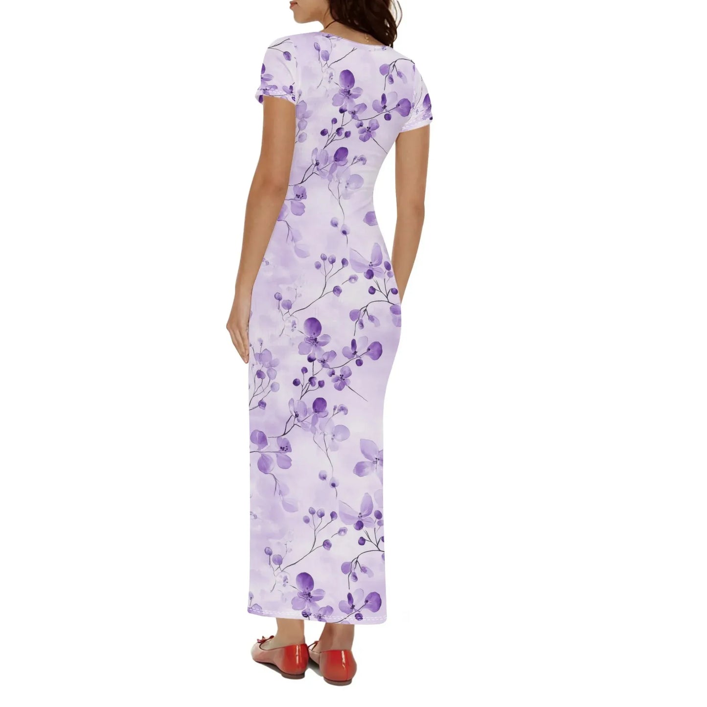 lilac-flowers-v1-short-sleeve-long-dress-long-dress-jlr-design-2 - JLR Design